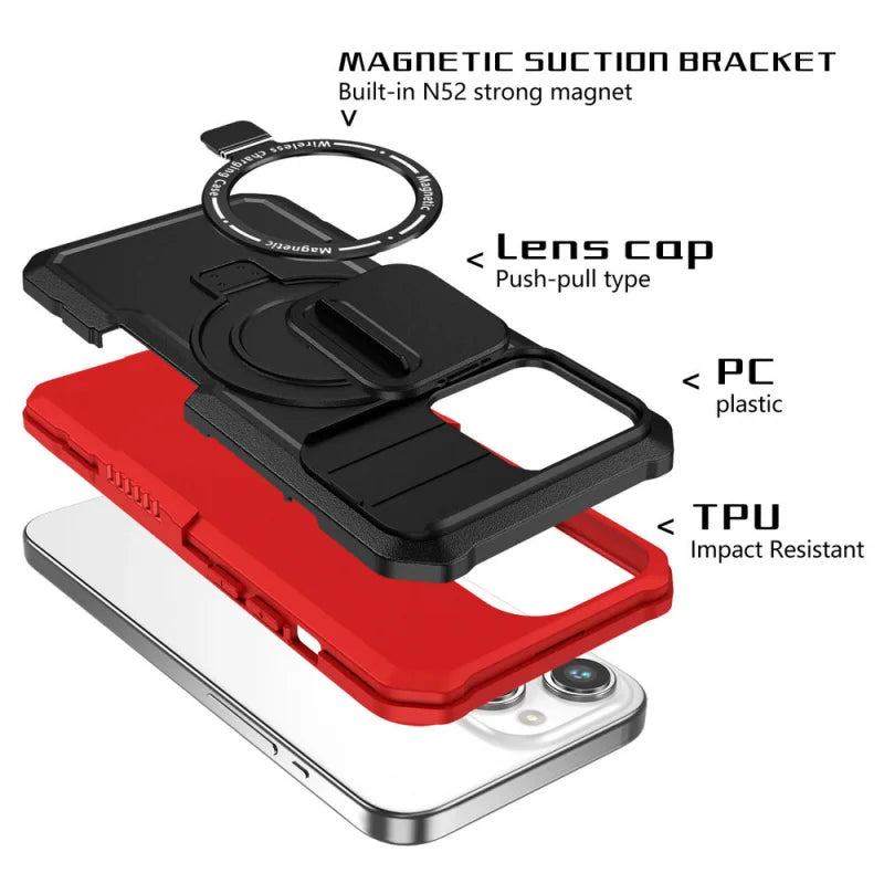 MagSafe Armor iPhone Case – Magnetic Holder, Wireless Charging, Slide Camera Protection, Rugged Full-Body Cover for iPhone Models