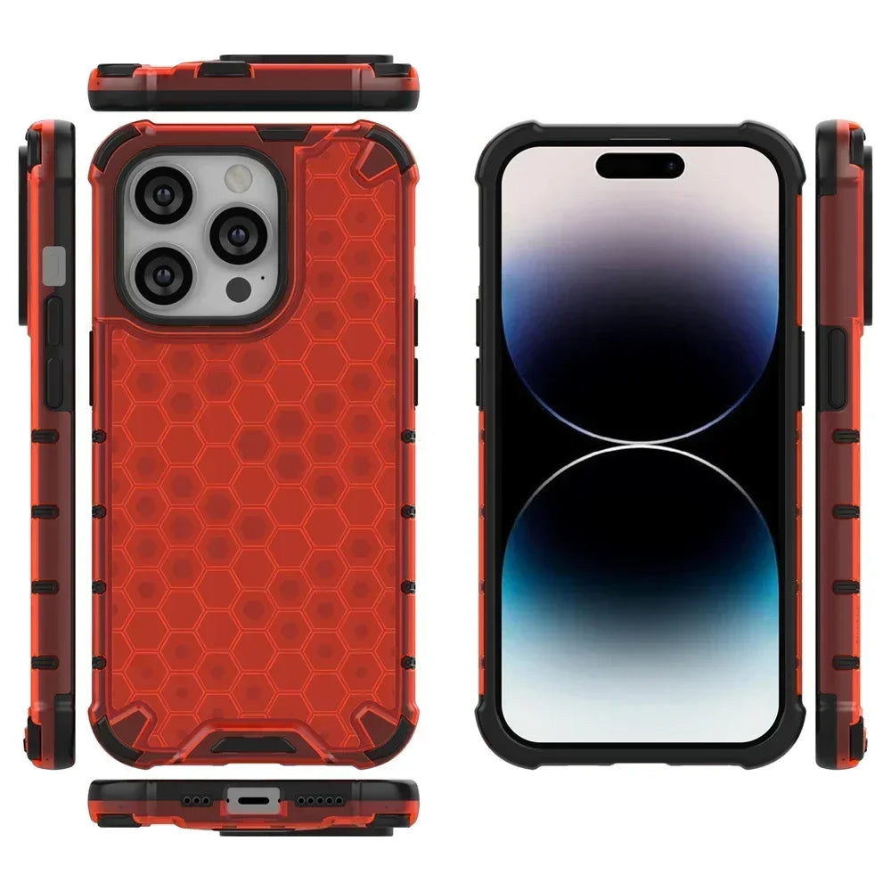 KEYSION Shockproof Armor Case – Soft Silicone + PC Transparent Honeycomb Back Cover for iPhone Models, Durable and Protective Design