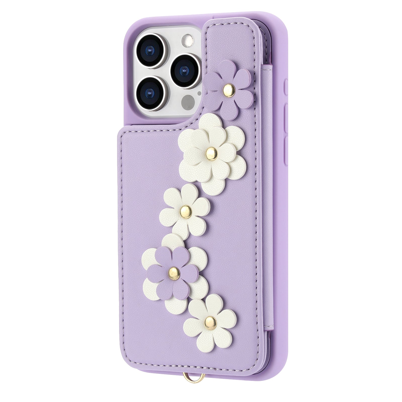 Luxury Crossbody Wallet Leather Phone Case – 3D Flower Design, Card Slot, Wrist Strap, Magnetic Closure, Protective Cover