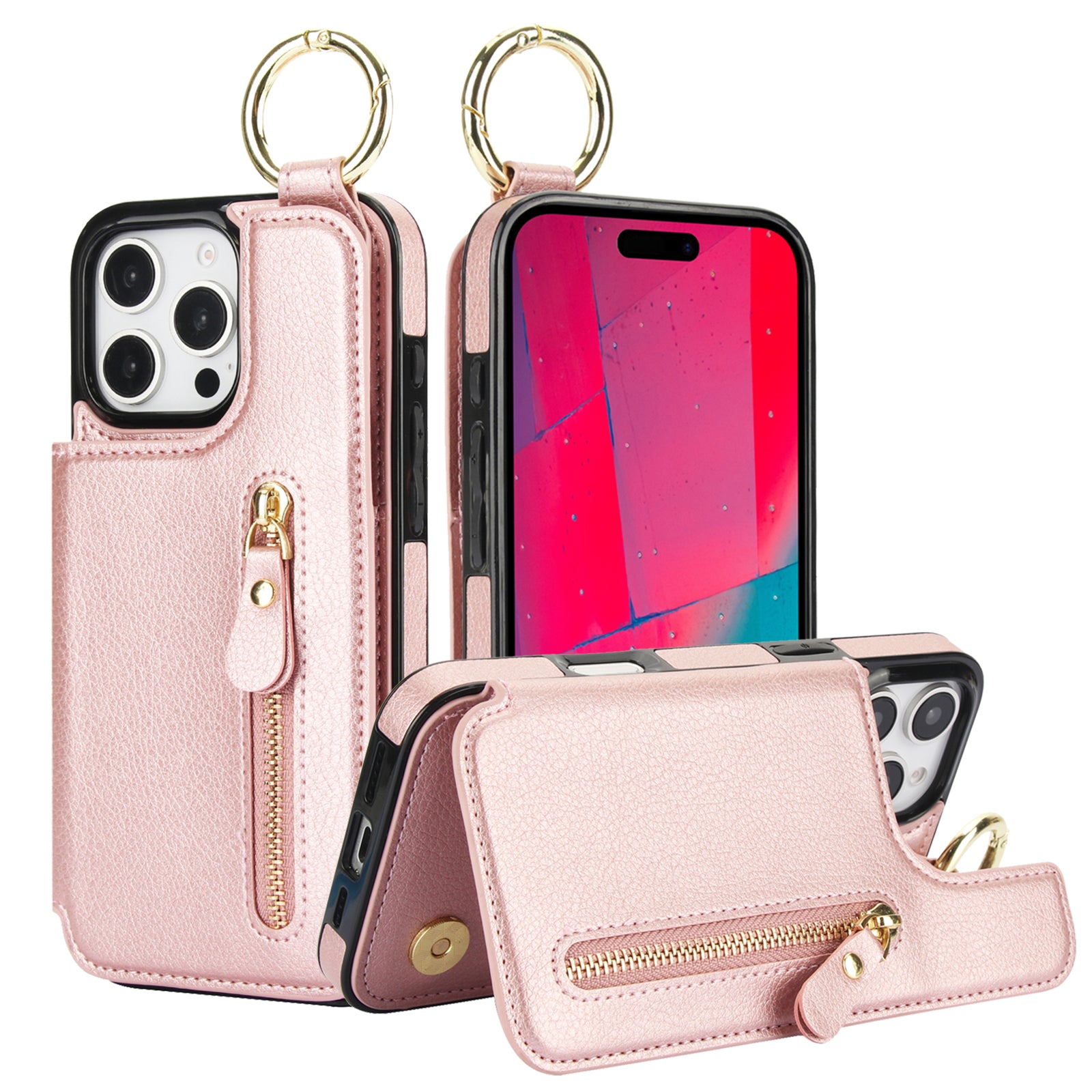 Luxury Zipper Wallet Leather iPhone Case – Card Holder, Ring Stand, Shockproof Protection, and Crossbody Design for Secure & Stylish Convenience