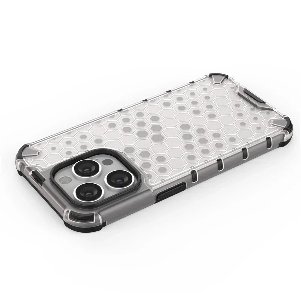 KEYSION Shockproof Armor Case – Soft Silicone + PC Transparent Honeycomb Back Cover for iPhone Models, Durable and Protective Design